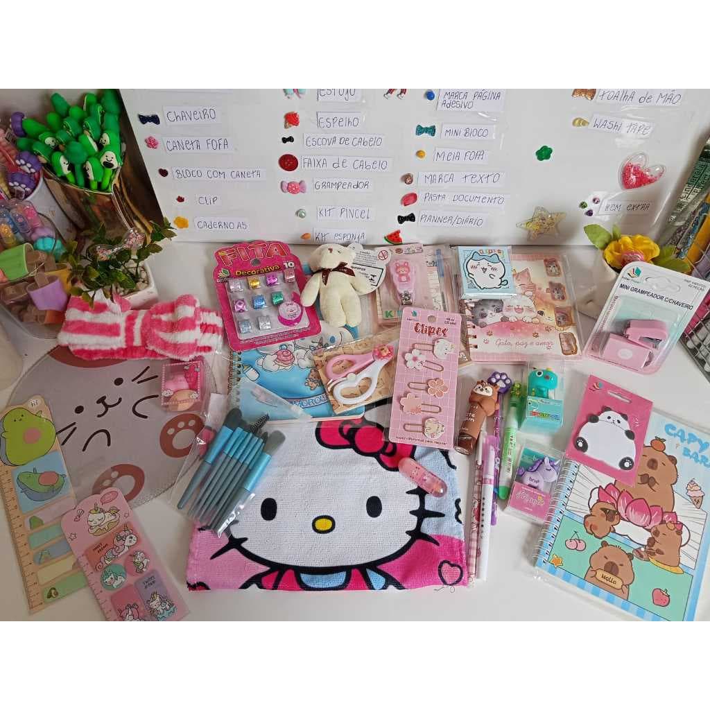 Kit Premium Kawaii - Papelaria Fofa - Beleza - Variedade