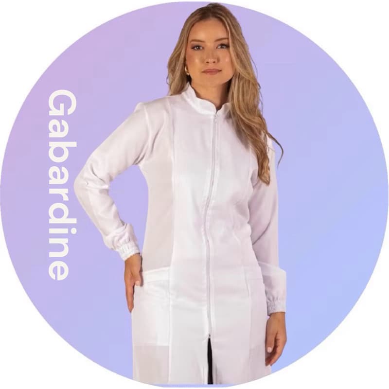 Jaleco Manga longa Zíper Enfermeira Dentista Gabardine Premium Avental