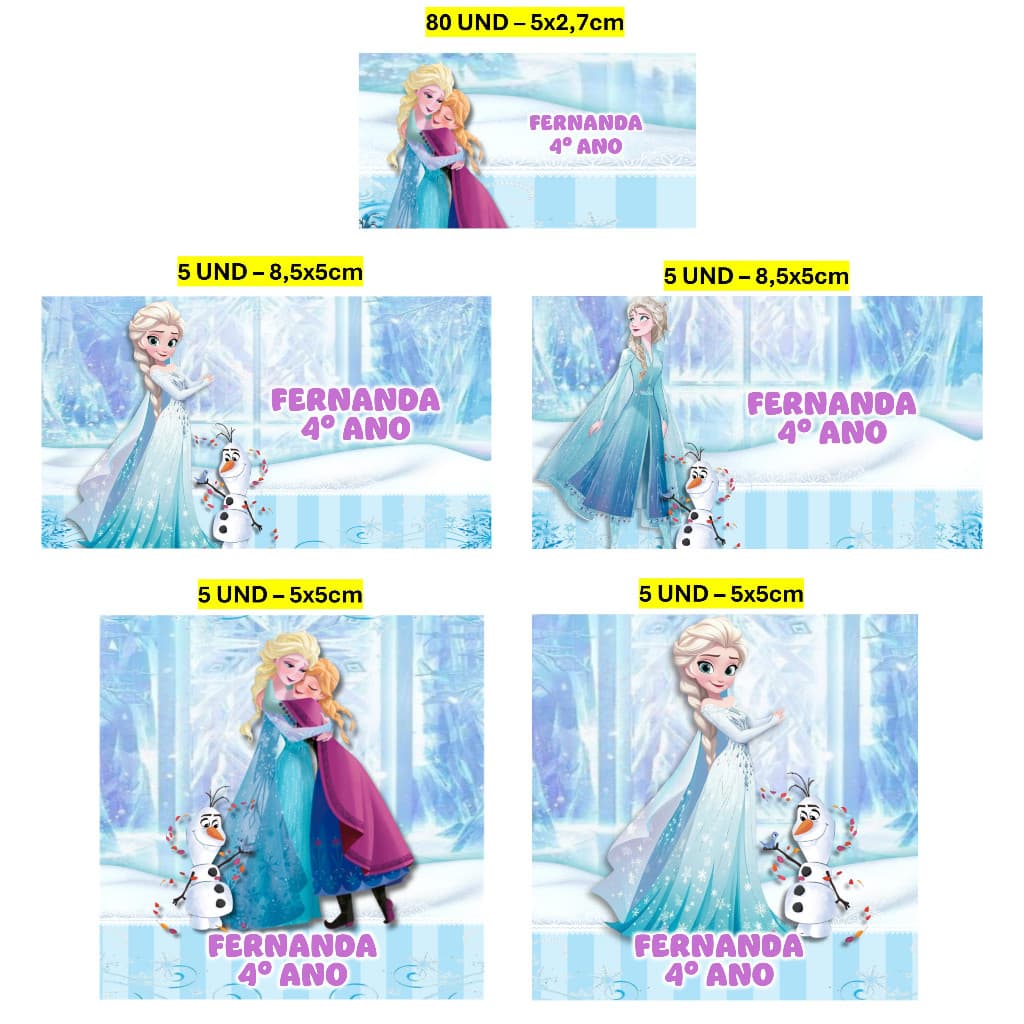 Etiqueta Escolar 100 unidades Frozen Etiqueta para material escolar Personalizada