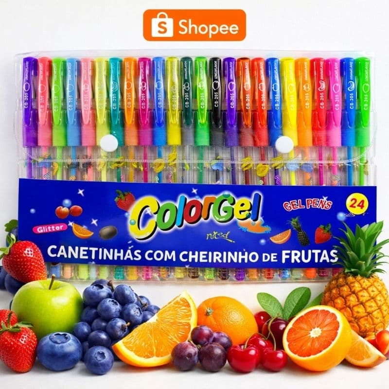 Kit com 6/8/12/24/36/48/60 Canetas Gel Colorgel Com Cheiro de Fruta