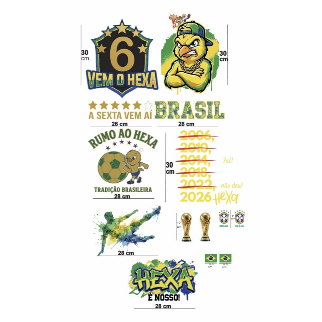 KITS DTF Têxtil Seleção Brasileira Copa do Mundo 2026 RUMO AO HEXA–Ideal para Camisetas E TECIDOS em ger(fixa com ferro)