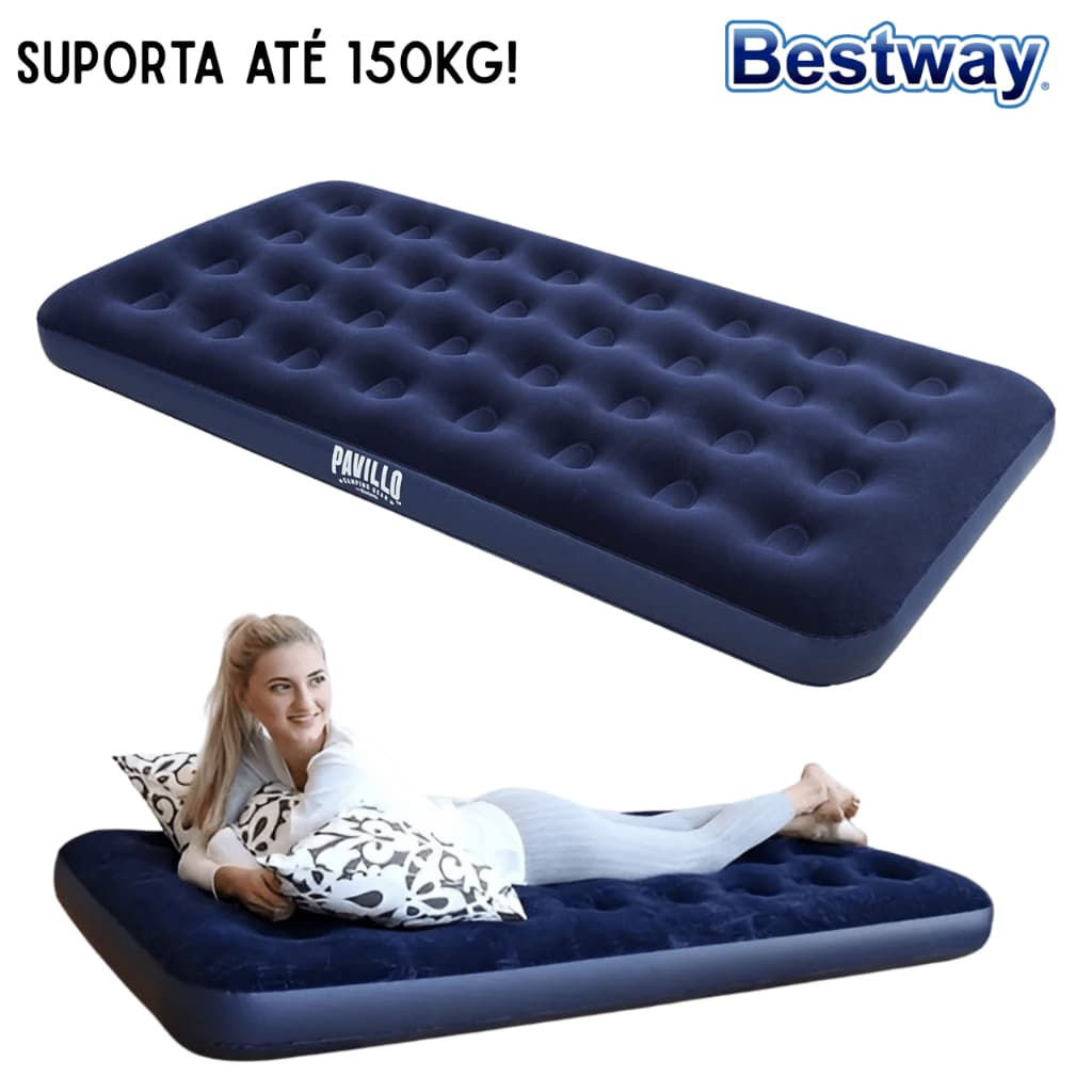Colchão Inflável Solteiro Bestway 1,88x99cm Cama de Ar Portátil para Camping e Viagem