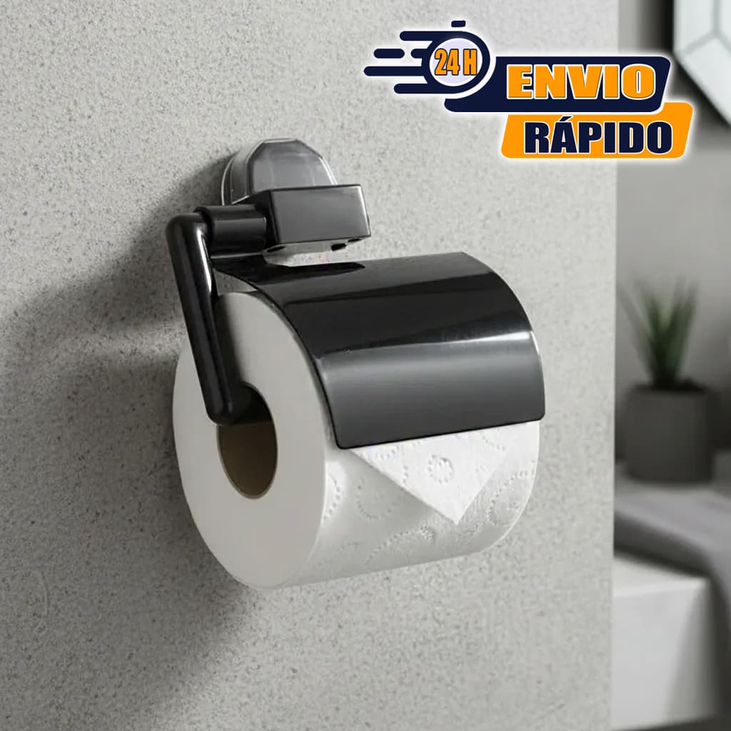 Suporte Papel Higiênico PRETO ou BRANCO Com Tampa +  Ventosa Banheiro não precisa furar parede