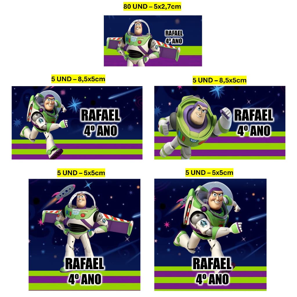 Etiqueta Escolar 100 unidades Buzz Lightyear Etiqueta para material escolar Personalizada