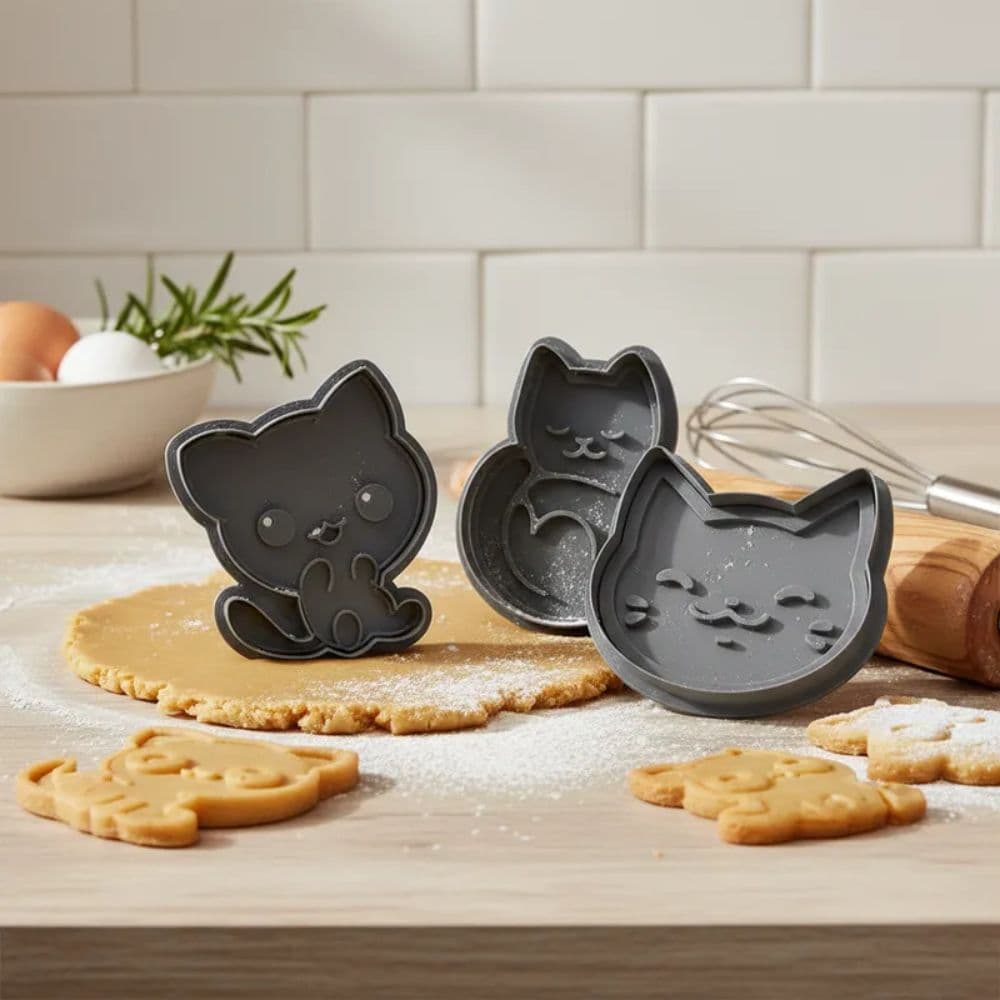 Kit 4 Cortador Marcador Carimbo Biscoito Gato Cat Cookie
