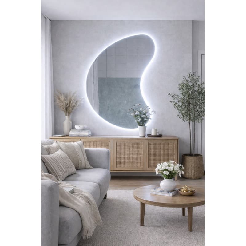 Espelho Orgânico com LED Luzfria Decorativo Parede Banheiro Hall 50x70 60x80 70x90