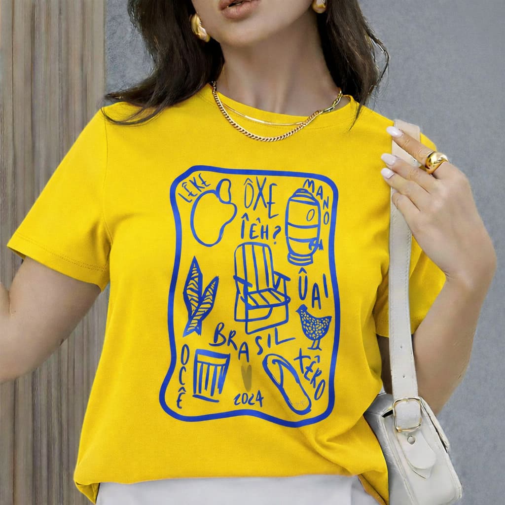 Camiseta Feminina Brasil Amarela Estilosa Estampa Moderna Casual Conforto Premium