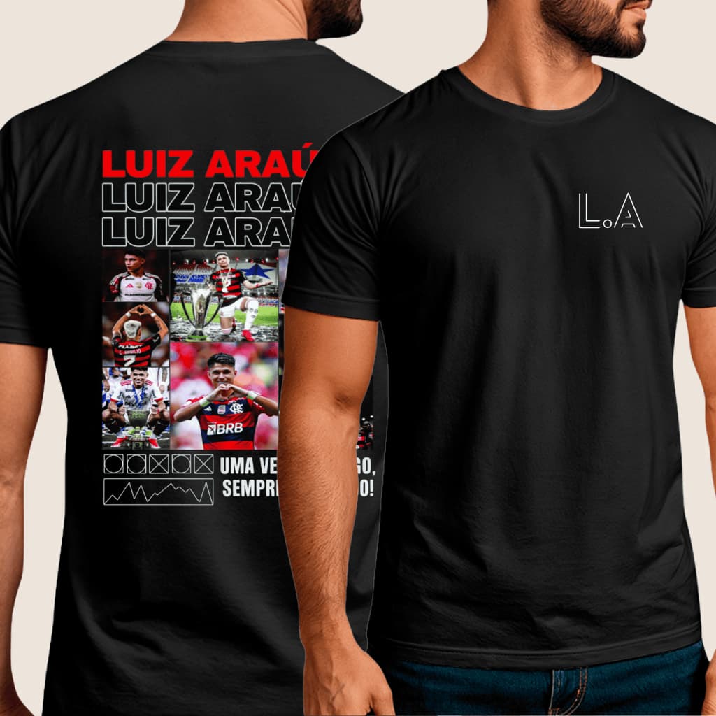 Camisa Camiseta Luiz Araújo Atacante Homenagem Jogador 100% Algodão Blusa Manga Curta Frente e Verso