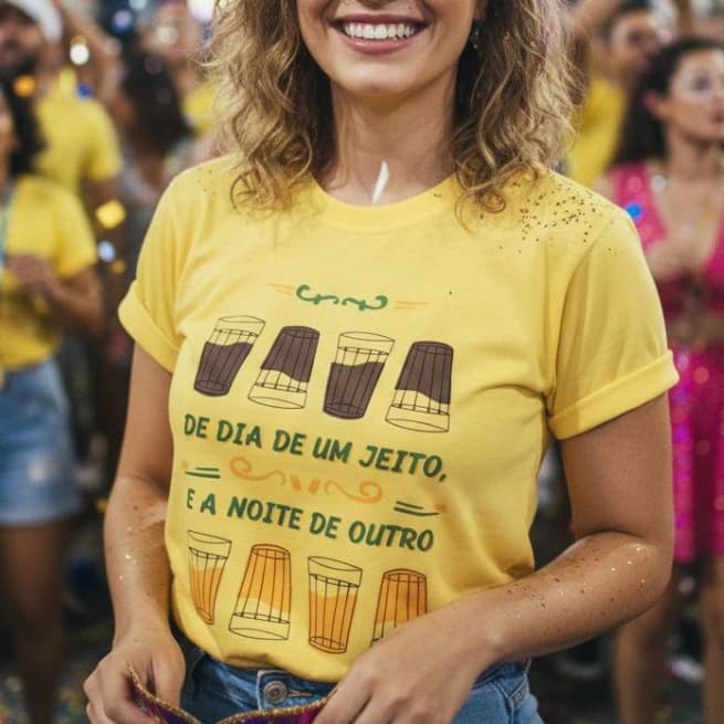Camiseta feminina babylook T-shirt blusa algodão estampa de dia de um jeito carnaval