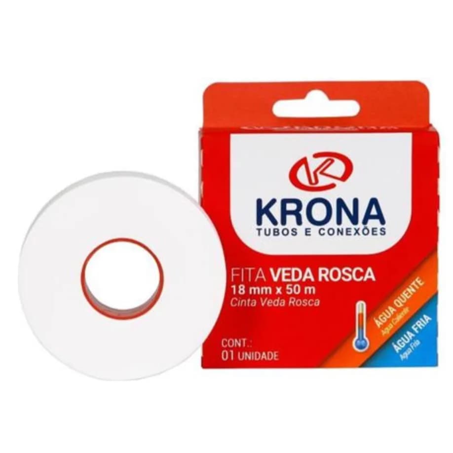 FITA VEDA ROSCA 18MM X 25M KRONA ÁGUA QUENTE E FRIA