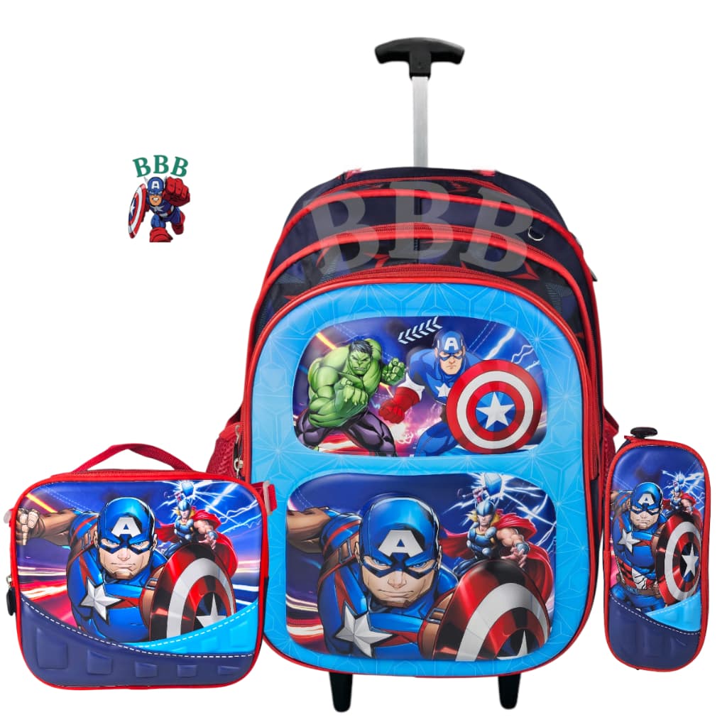 🛡️🎒 Kit  Mochila com Rodinha Infantil Capitão América 3D +Toalha