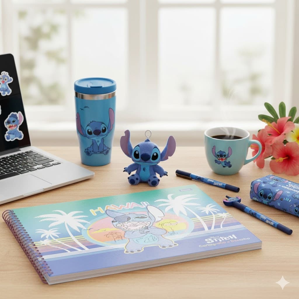 Caderno de Desenho e Cartografia Stitch 80 folhas Foroni Original Volta às Aulas