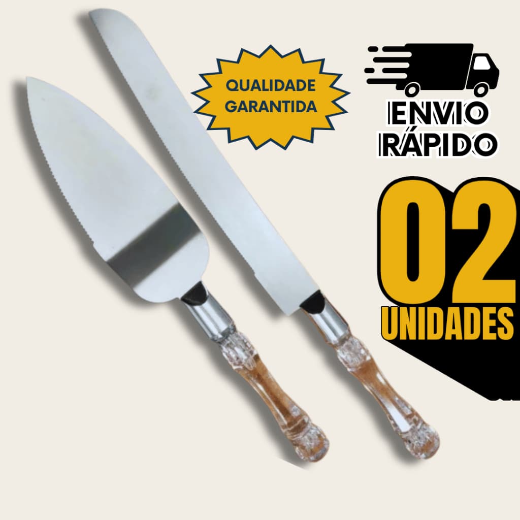 Kit com 2 Peças de Espátula e Faca para Bolo, Tortas Pães Cozinha Aço Inox Cabo Acrílico facilidade no corte
