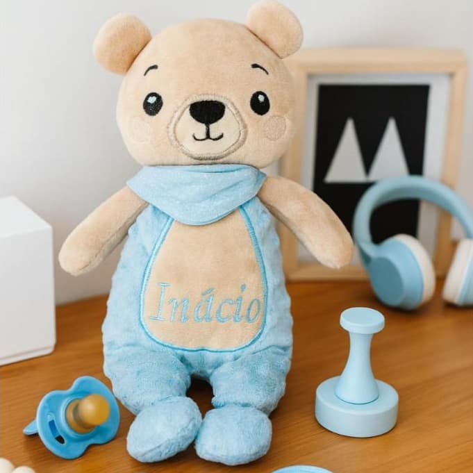 Ursinho Macio Personalizado Com Nome Naninha Pelucia Plush Antialérgica Naninha Enxoval Bebe Menino