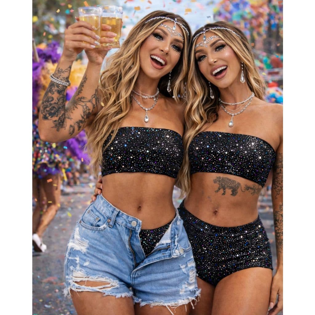 Conjunto Top + Calcinha Hot Pants cintura alta em tecido VELUDO com detalhes BRILHANTES/kit 2 peças de brilho/look festa