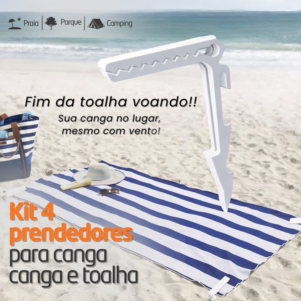 Kit com 04 Prendedores para Canga e Toalha de Praia/ Suporte Âncora para Areia, Parque e Camping Frete Gratis  via Cupom