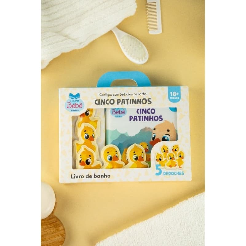 Livro de Banho Infantil com Dedoches | Brincadeira | História | Cinco Patinhos | 18m+