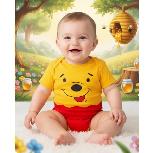 Body Bebê Ursinho Poof Body POOH + Touca Temático de Mesversaro Tigrão