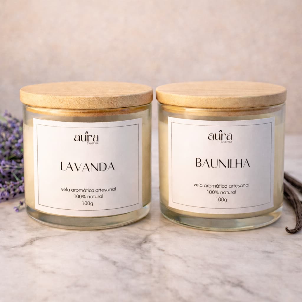 Kit de velas aromáticas baunilha + lavanda
