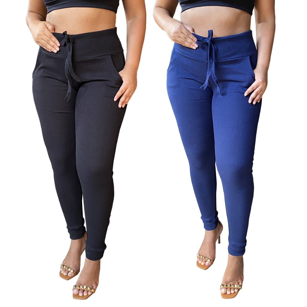 kit 2 calças feminina algodão com elastano calça skinny cintura alta