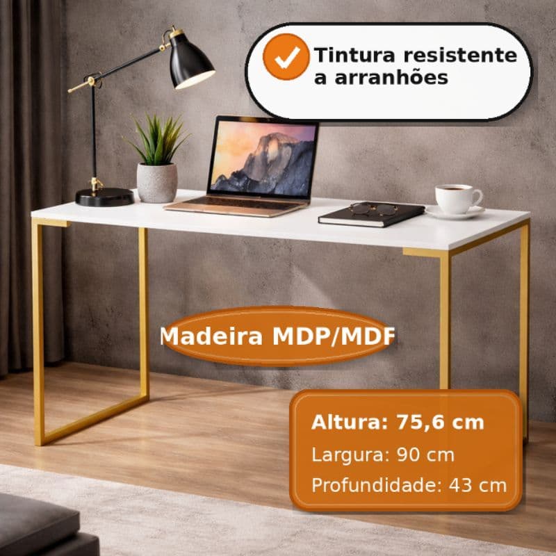 Mesa Escrivaninha  para Computador Notebook Estudo Home Office Cantinho do Café MDF Pés de Ferro