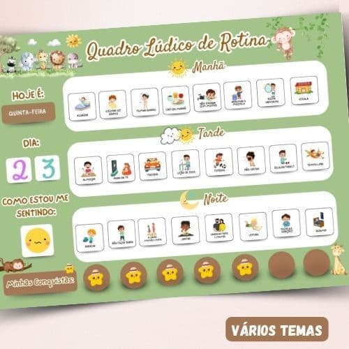Quadro de Rotina Diária Infantil - Feito de  Imã para Fixação na Geladeira