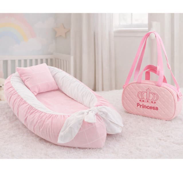 Kit Ninho Redutor de Berço + Bolsa Maternidade Princesa Rosa