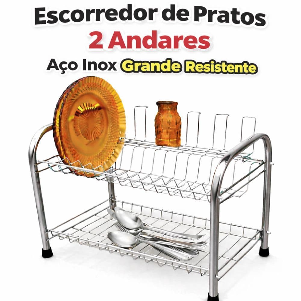 Escorredor de Pratos 2 Andares Aço Cromado Grande Resistente