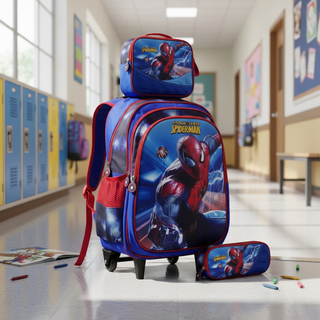 Mochila Escolar Infantil Kit Com Lancheira Térmica E Estojo Menino e Menina de Carrinho