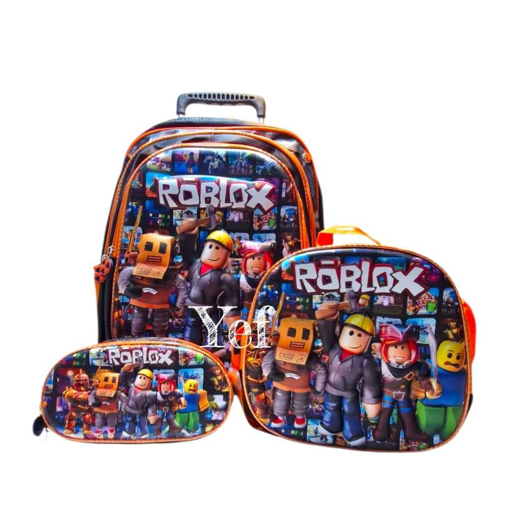 mochila kits com carrinho grande 3 peças escolar