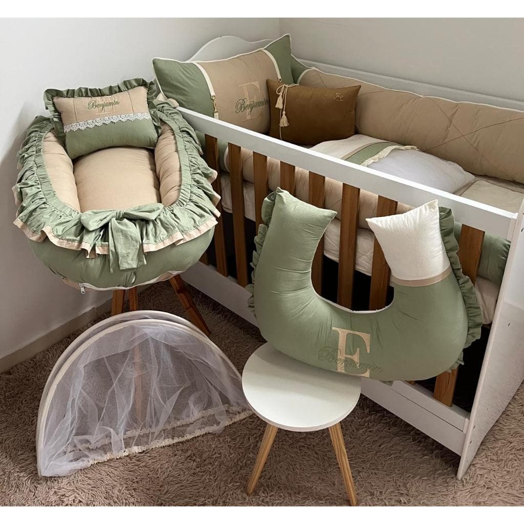 Kit de Berço Americano Completo PERSONALIZADO Com Ninho Redutor + Almofada Amamentação Menina e Menino 10 Peças