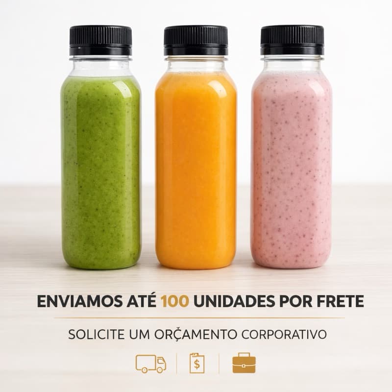 Kit Garrafas PET 500ml Lisa com Tampa Lacre – Quadrada Lisa para Sucos, Detox e Delivery