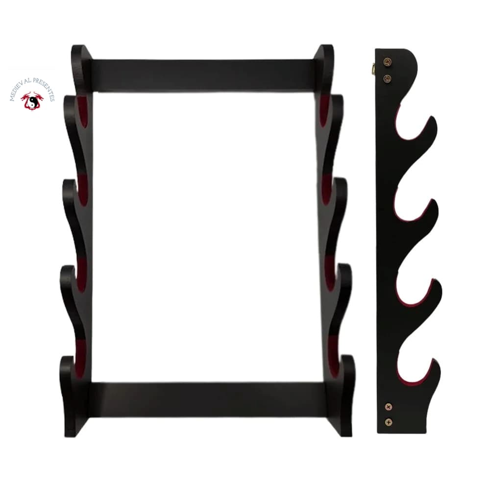 Suporte Para QUATRO Espadas de parede OU MESA DUPLA FUNÇÃO Samurai Ou Katanas Em Madeira
