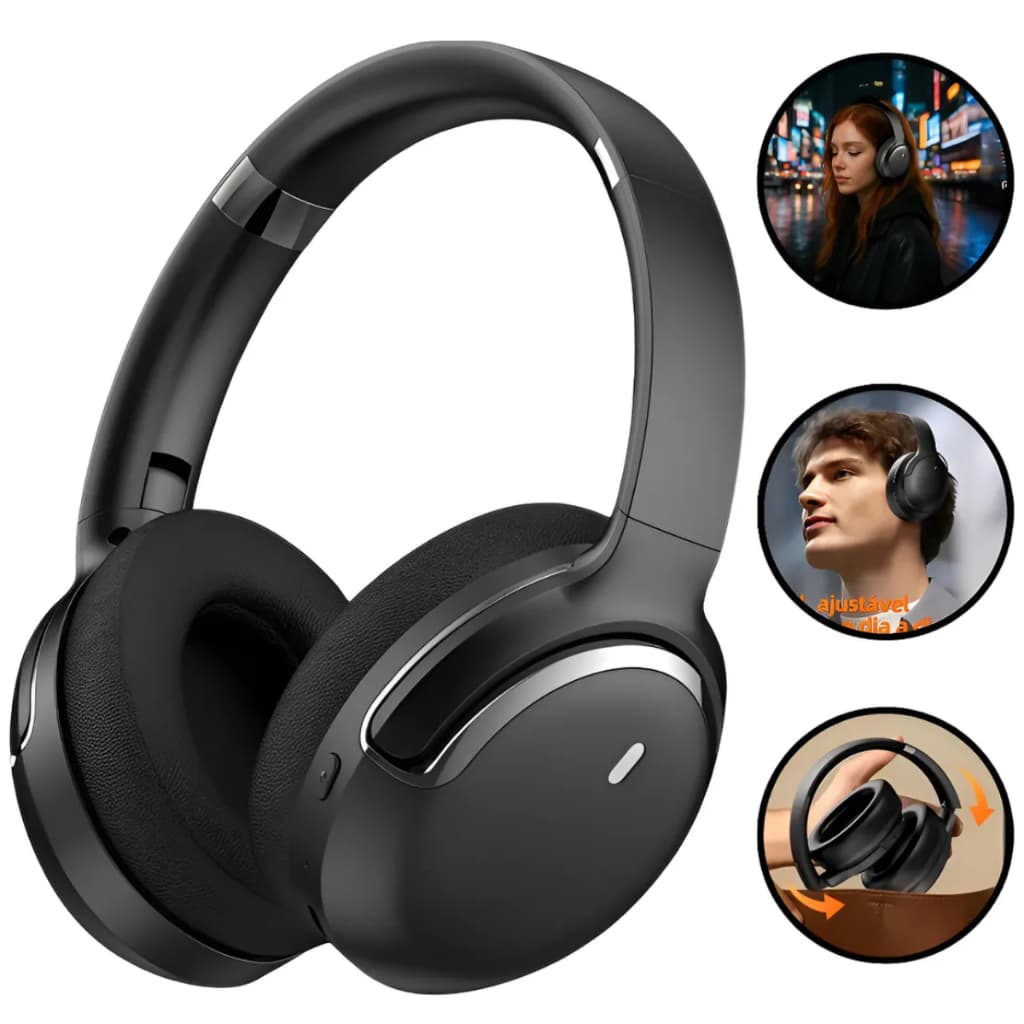 Fone De Ouvido Over-ear Bluetooth 48h Cancelamento De Ruido Ativo 5.3 Dobravel Bateria de 30 Horas Com Microfone