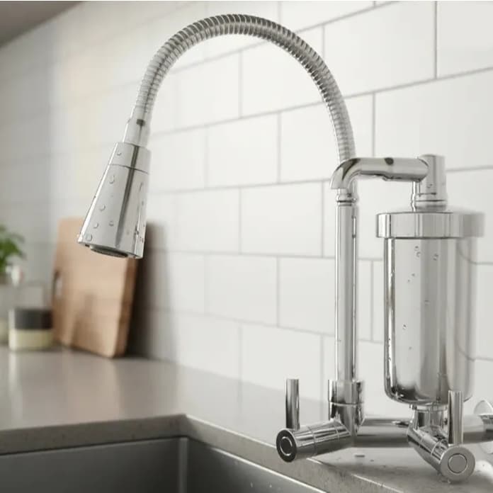 Torneira Cozinha Gourmet Parede com Filtro Tubo Flexível Duplo Jato Luxo