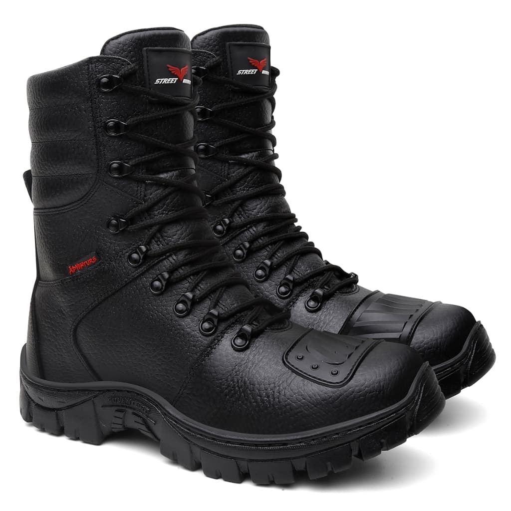 Bota Militar Masculina Couro Legítimo Cano Alto Solado Borracha Resistente