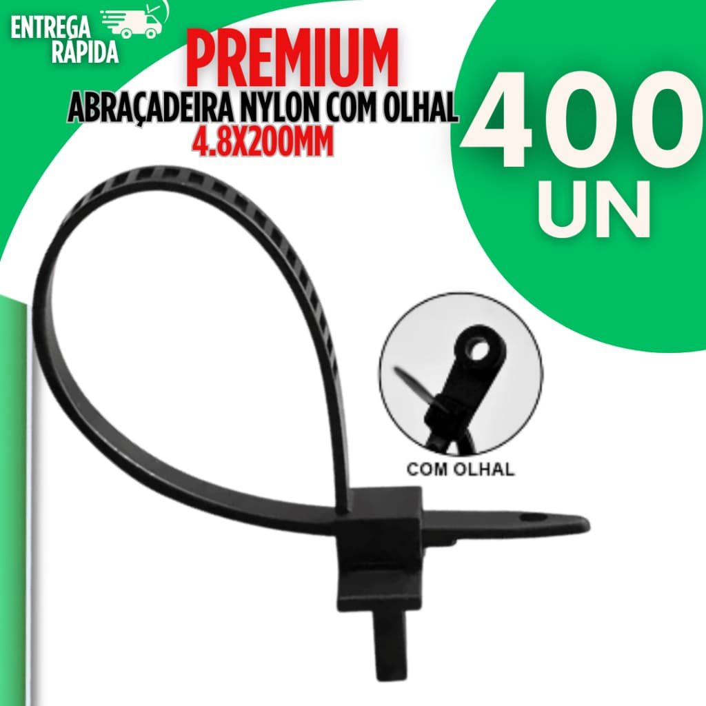 400 Abraçadeiras Nylon 4,8x200mm Com Olhal Preta Enforca Gato Presilhas Cintas Plásticas Utilidades