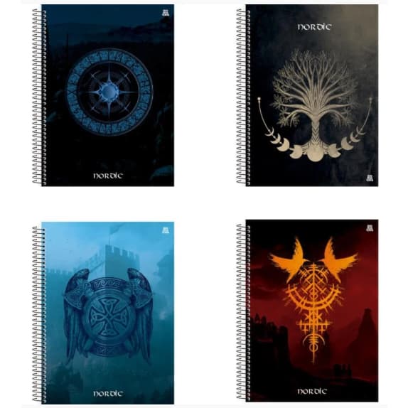 caderno 1 materia nordic espiral 80 folhas kit com 4 animativa