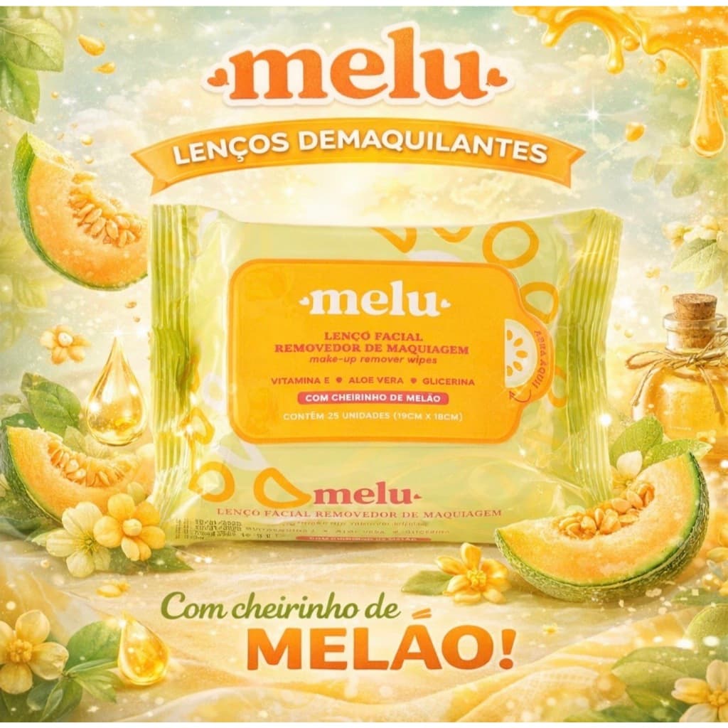 Lenços Demaquilantes Melu Melão  Remove Maquiagem Vitamina E + Aloe Vera |25 Unidades