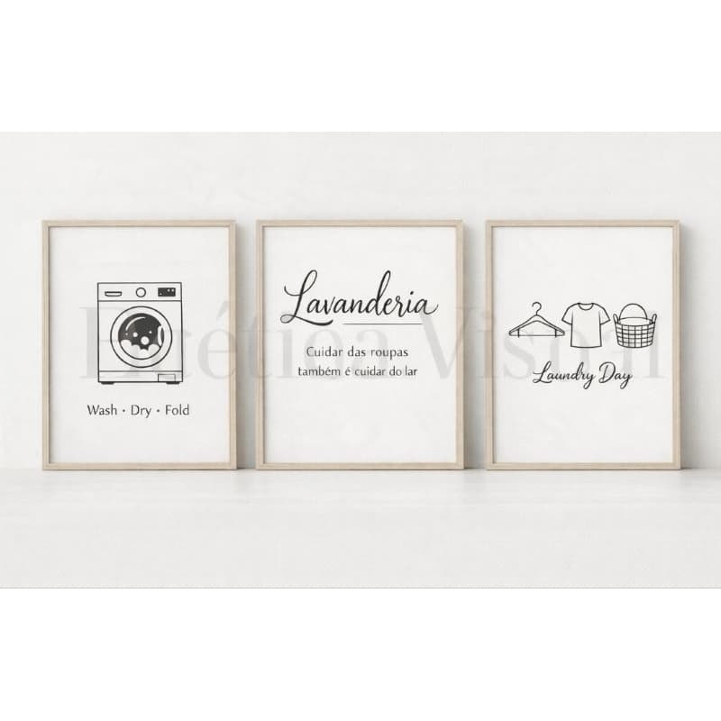 Quadro decoartivo lavanderia 3 peças 60×40