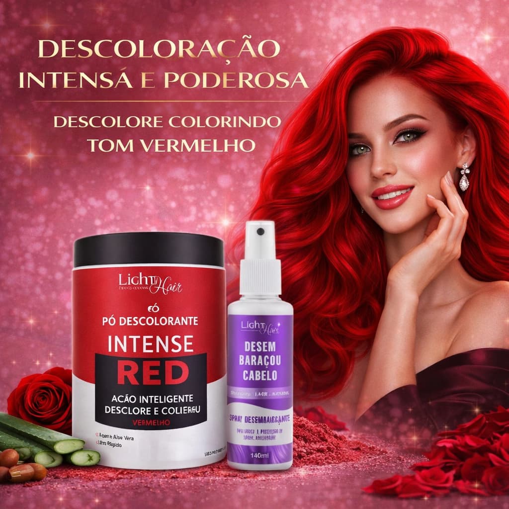 Kit Descoloração Vermelha + Desembaraçante | Pó Descolorante Vermelho + Desembaraçou Light Hair