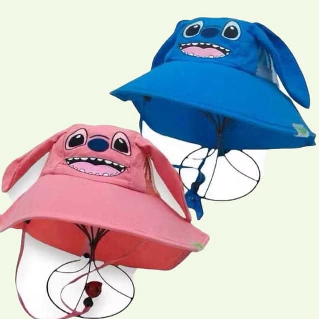 Chapéu infantil stich com proteção solar.