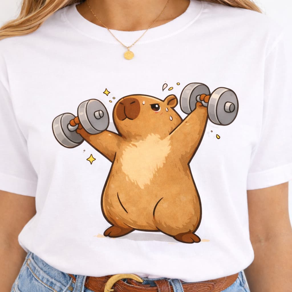 Camiseta Feminina Personalizada Capivara Academia Algodão Casual Divertida
