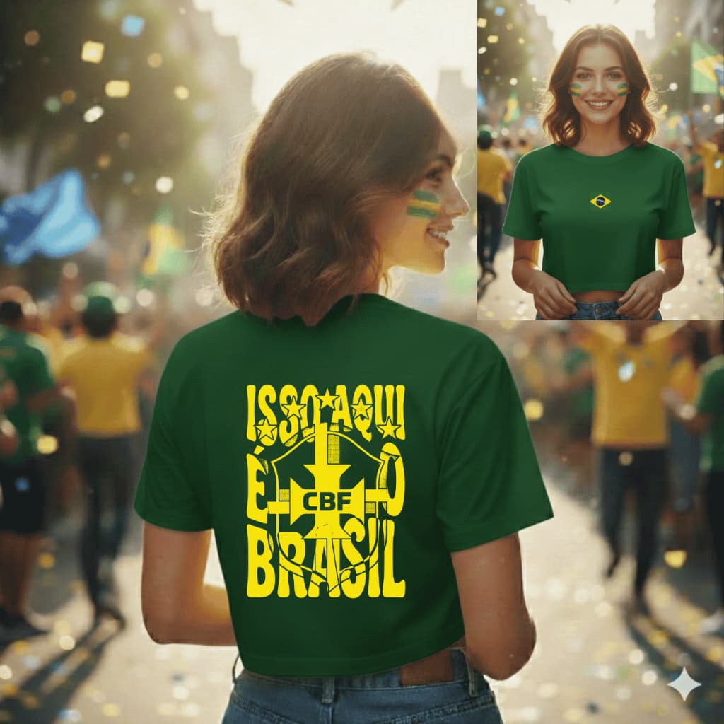 CROPPED CAMISETA CURTA BRASIL ROUPA TORCEDORA VERDE AMARELA