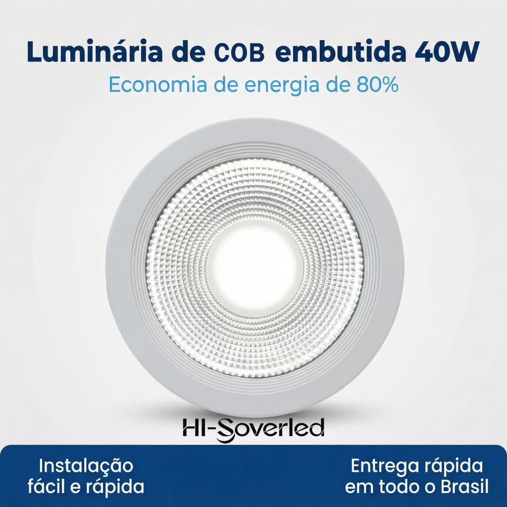 Luminária Down Light Led Cob 40w Embutir Hi-Soverled