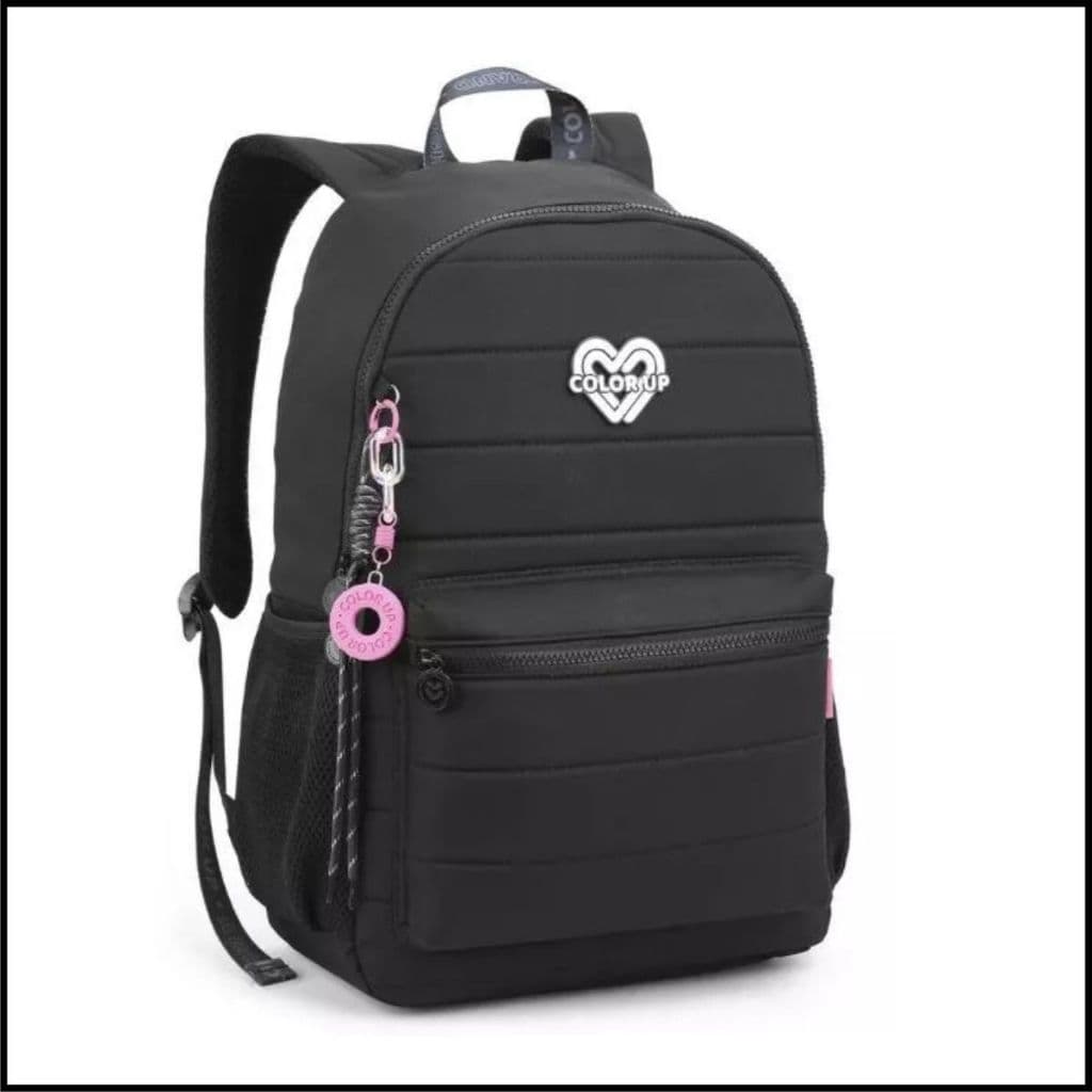 Mochila Feminina Candy Preta MJ43322 COLOR UP Escolar