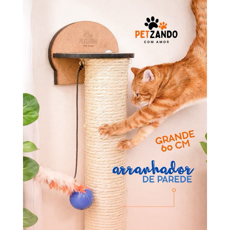 Arranhador Parede Gato Sisal Poste Brinquedo Pet Grande 60CM