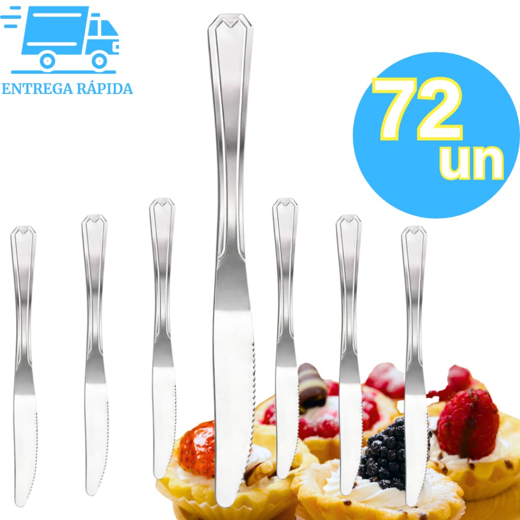 Conjunto 72 Facas Faqueiro Inox de Sobremesa Premium Serrilhadas Resistentes Bolos Tortas Cozinha
