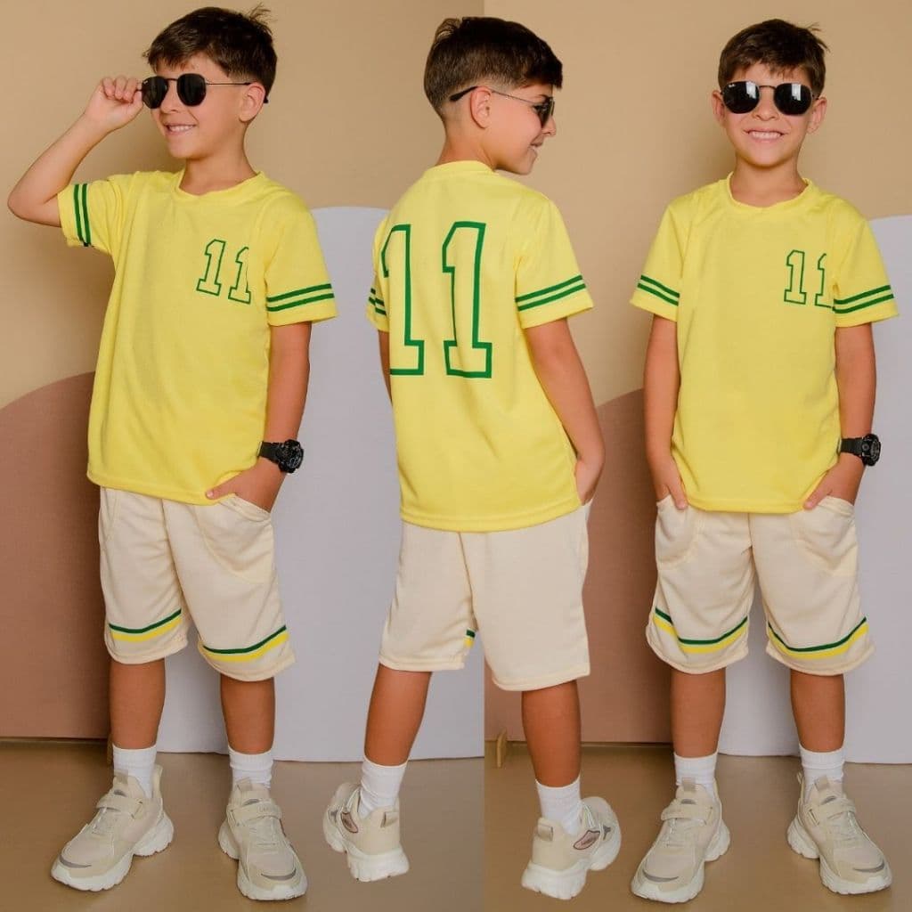 Conjunto Infantil Menino Estiloso Verão Lançamento Premium Camisa e Bermuda Veste Do 2 ao 12 anos