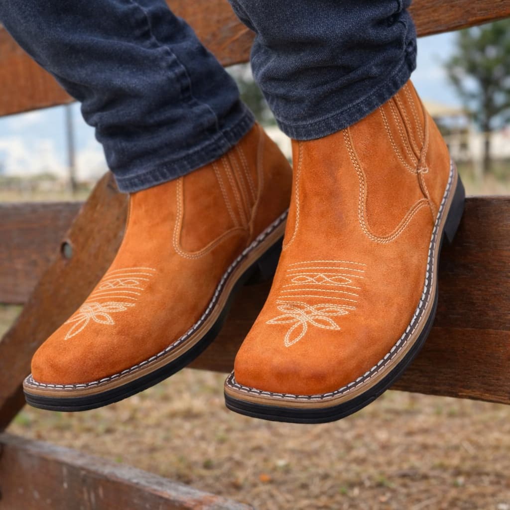 Botina Masculina Amarelo Couro Látego Texana Cano Médio Country